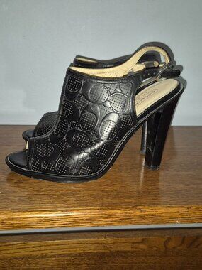 Coach Perforated Leather Open-Toe Slingback Heels (8)